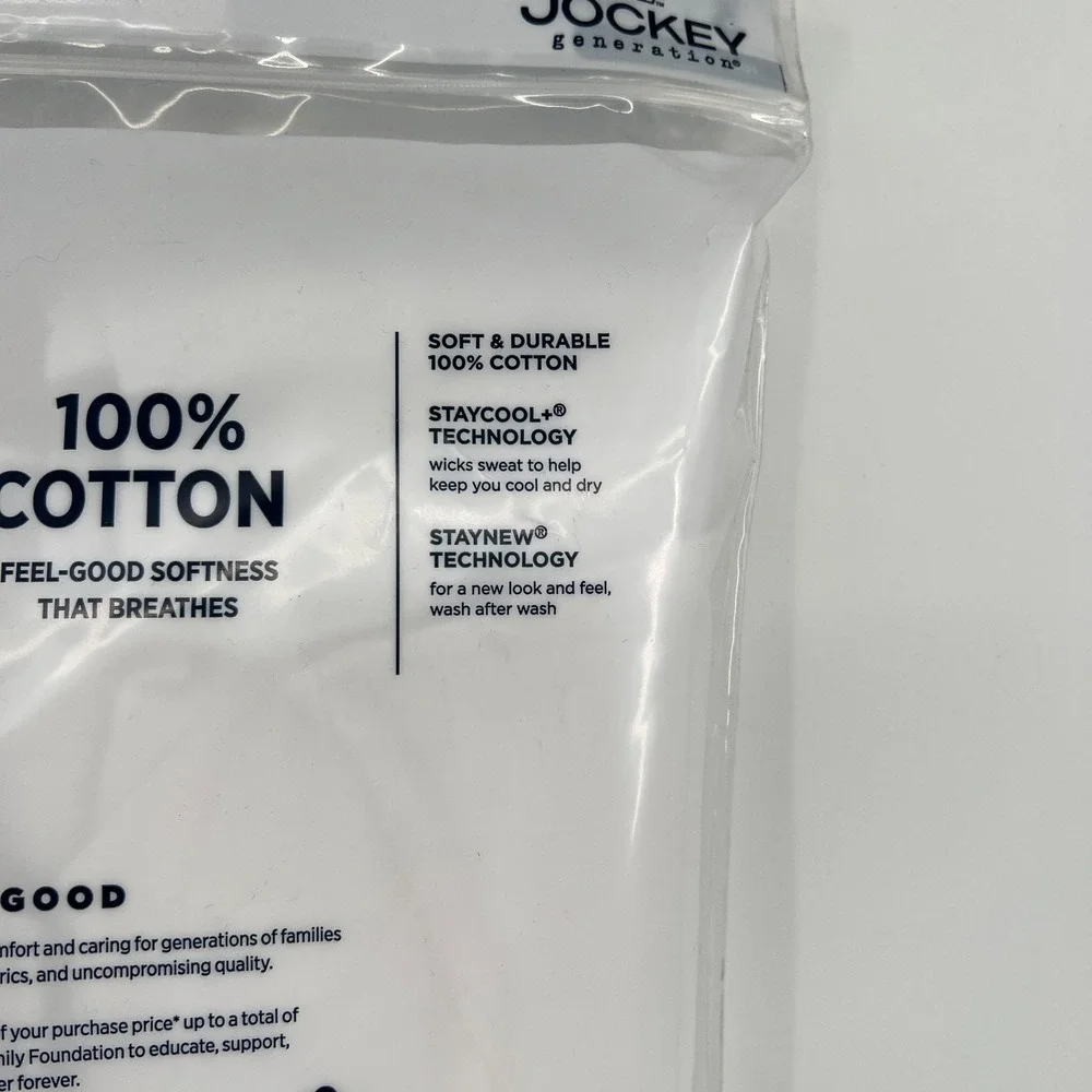 NEW Jockey generation 100% cotton white v-neck staycool undershirts 3 pack S